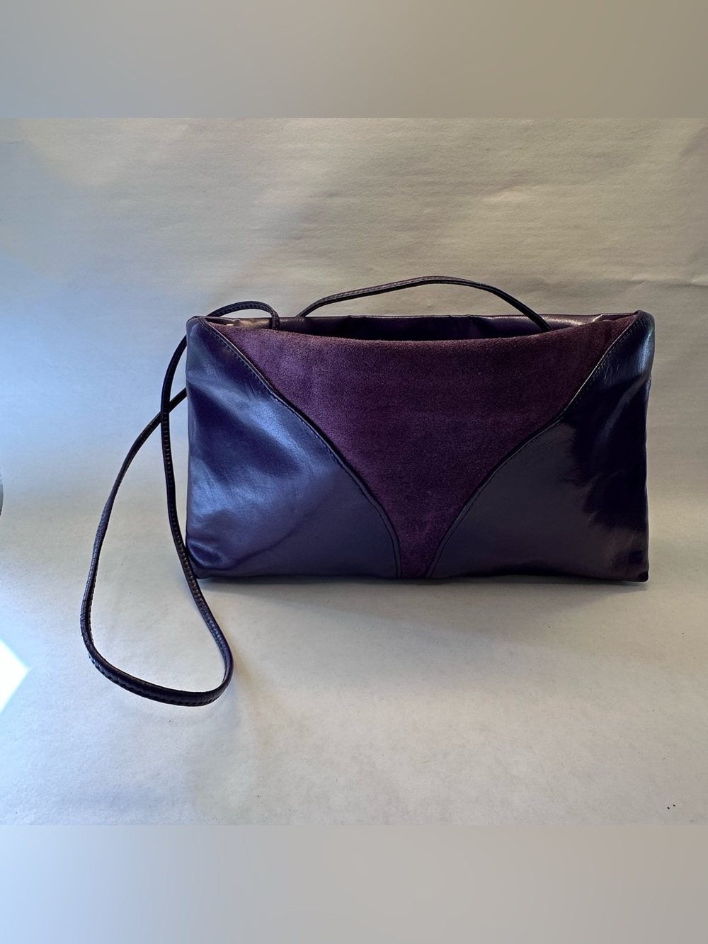 Vintage Purple Mixed Media Envelope Shoulder Bag Suede Leather Fall Purse Clutch